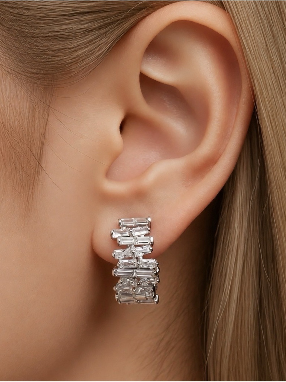 Silver Tone Austrian Crystal Earrings. Asymmetrical pattern. Brand New!